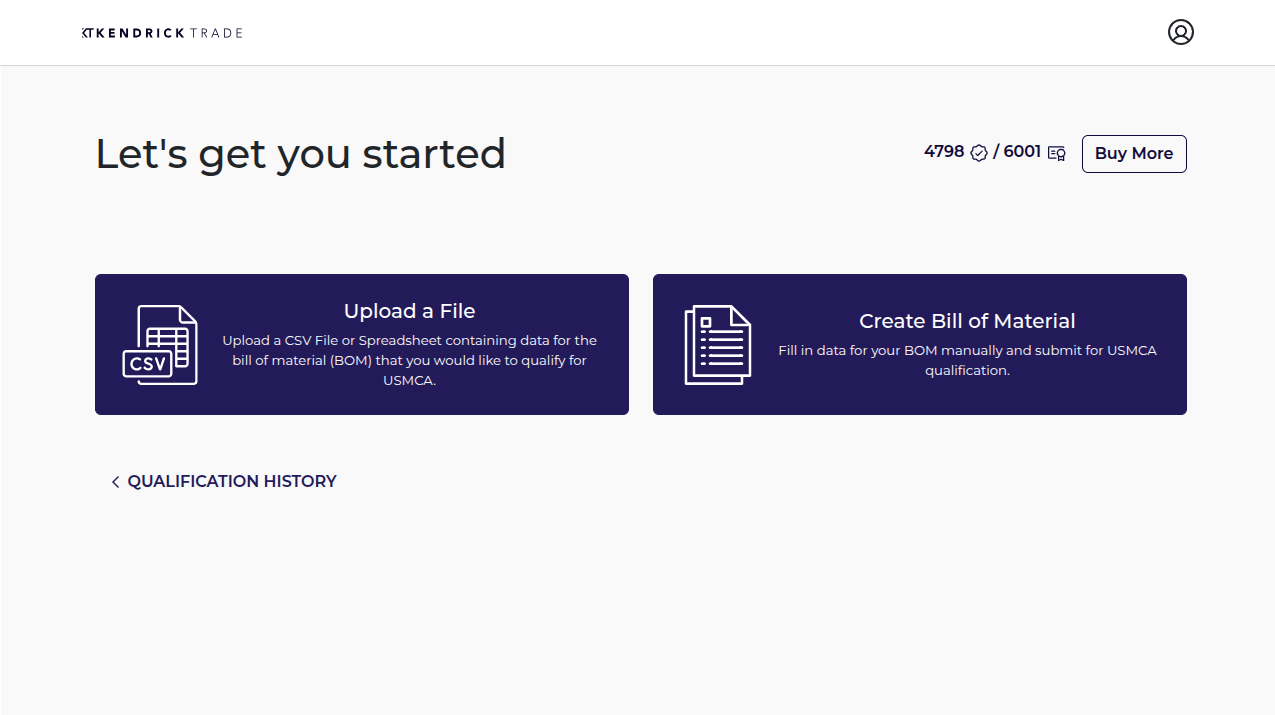 Bill of materials entry screen
